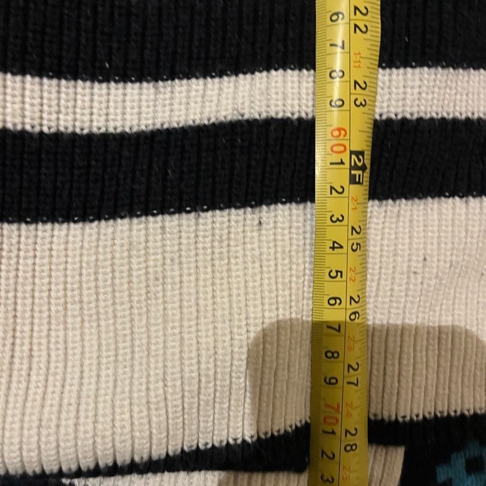 COS Ribbed Wool/Cotton Blend Ribbed Striped Turtleneck Sweater Cream Black M-XL - Picture 10 of 10